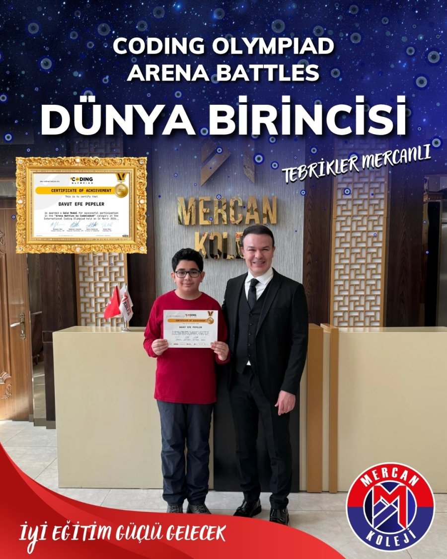 Malatya’dan Dünya Birinciliğine: Mercan Koleji Öğrencisi Kodlama Olimpiyatlarında Dünya Birincisi